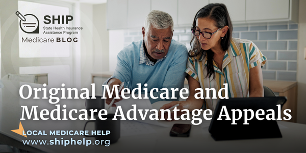 Two individuals are reviewing documents at a table with mugs and a tablet, reviewing Medicare appeals decision.